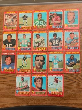 Vintage 1971 Football Trading Card Set - Red Background Collector Cards